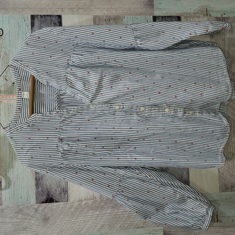 Old Navy XL Chambray & White Stripe Red Dot VNeck Button Down Blouse 126